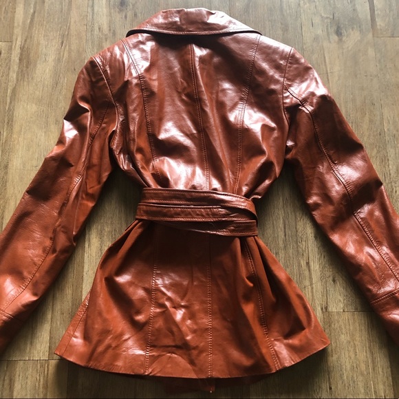 Edgy Retro Leather Wrap Jacket w/ Self-Tie Belt - Picture 2 of 8